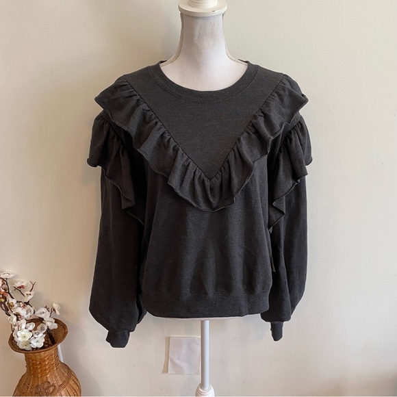 Vanilla Star Sweaters - Vanilla Star Ruffled Grey Sweatshirt Size XL New With Tags